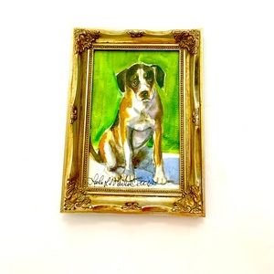 Painting Dog Original Watercolor Ornate Golden Frame Home Decor